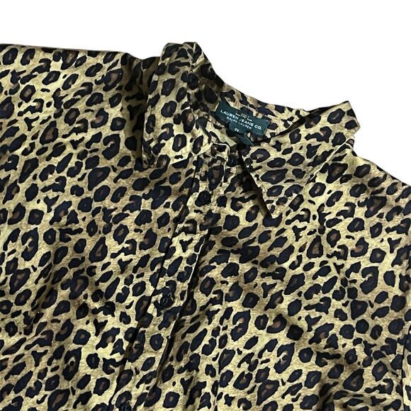 Ralph Lauren LRL Women’s 2X Leopard Animal Print Puff Sleeve Button Up Shirt - Picture 1 of 7